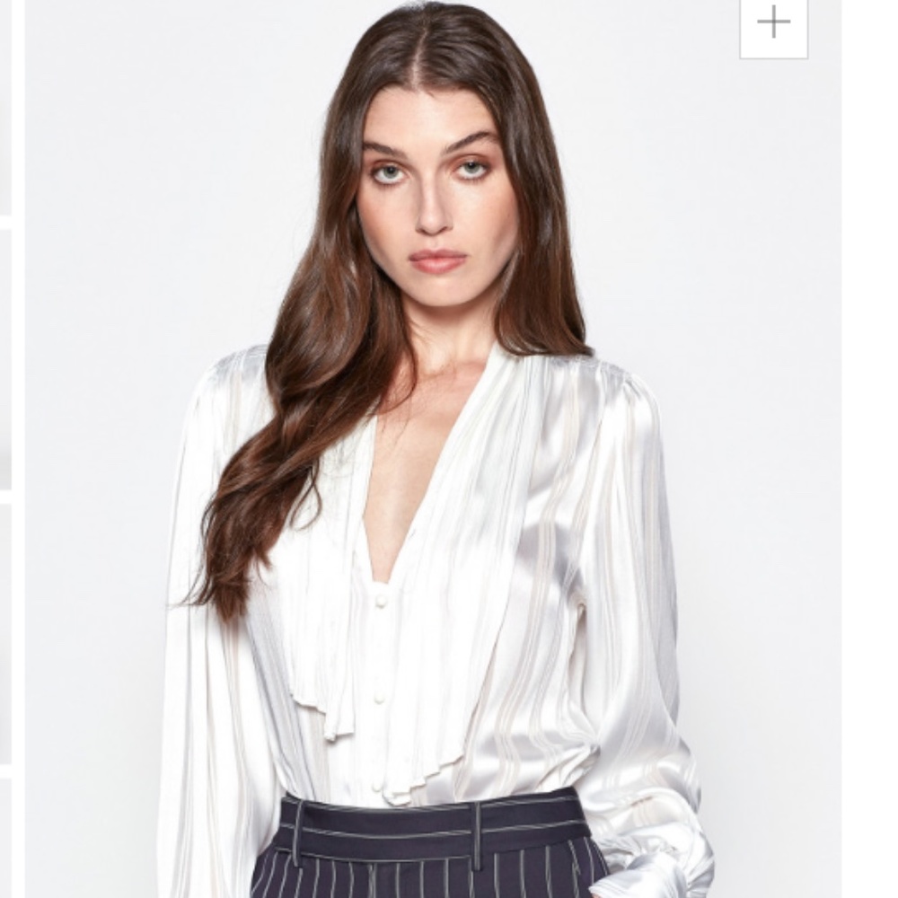 NWT Equipment White Satin Ruffle Front Blouse